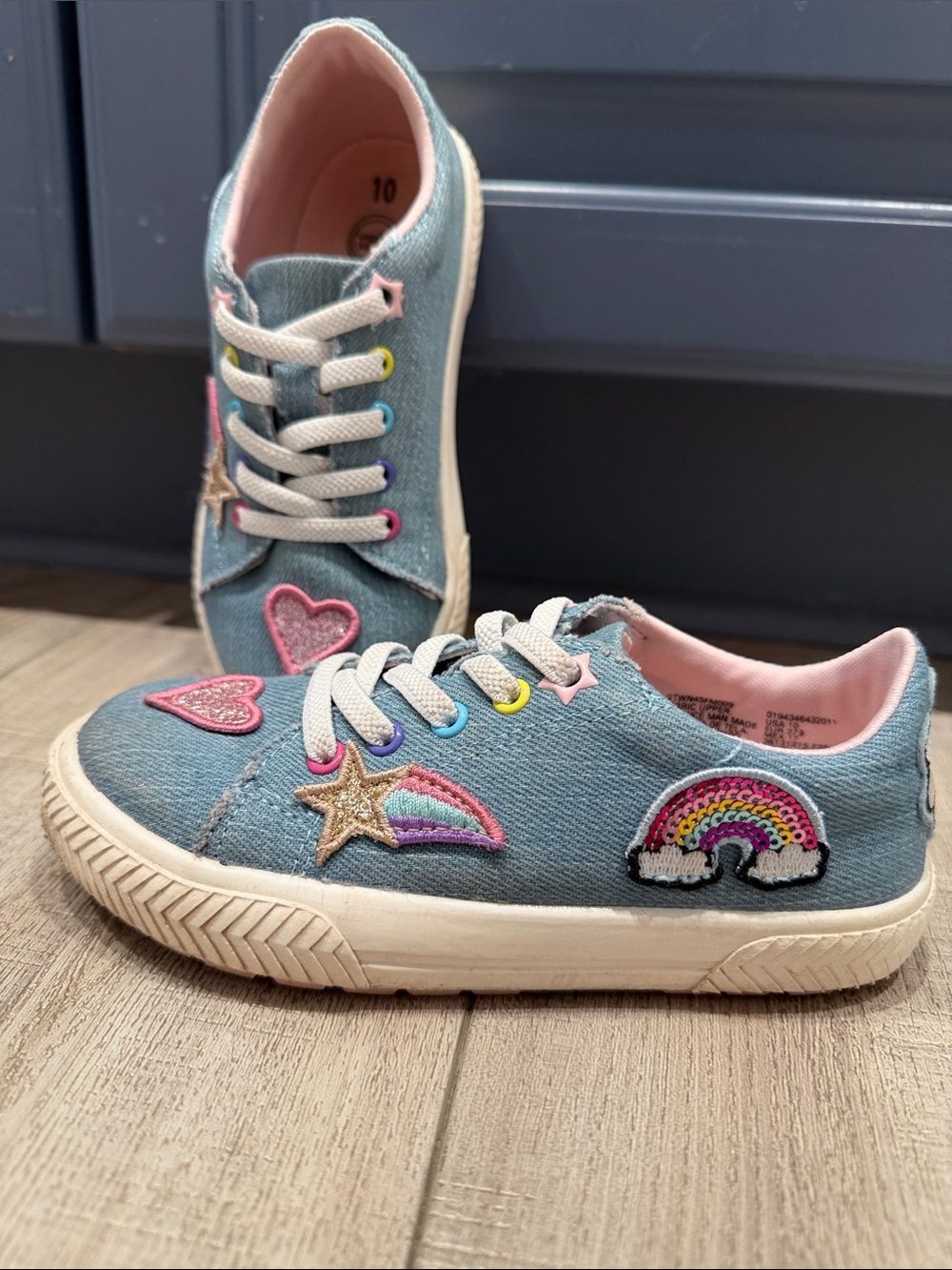 Wonder Nation Denim Sneakers with Stitching Prints- Girls Sz 10
